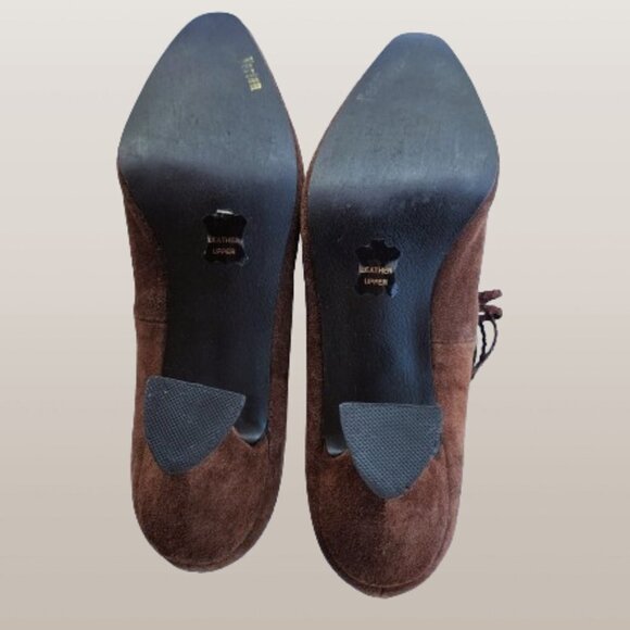 Vertan Brown Leather Suede Criss-Cross Elastic Strap Pumps -  Size 8M - Picture 5 of 8